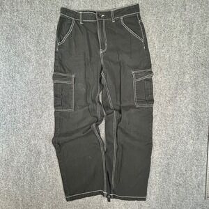 H&M Divided Black Contrast Stitch Cargo Pants Wide Leg Womens Size 6 Utility